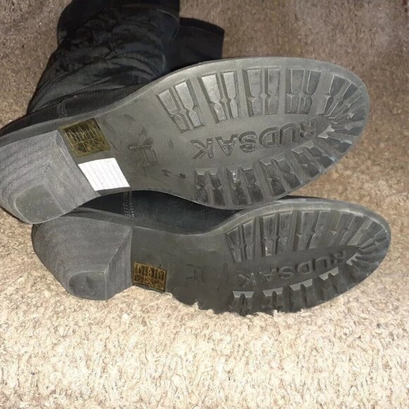 RUDSAK-Black Leather-Quilted Fabric-Over The Knee Boots-Sz 38-7.5-Near Mint - Picture 9 of 9